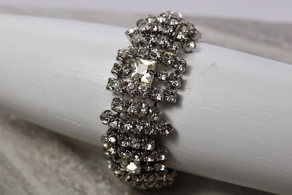 Vintage Kramer 6-row rhinestone bracelet, 7 1/4" … - image 1