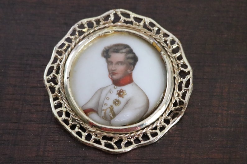 RARE Vintage Hand-painted Napolean II Limoges Brooch pendant,  Made in France, signed estate jewelry