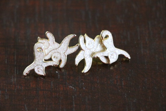 Vintage Sparkly Ghost Stud Goldtone Earrings, halloween earrings, estate jewelry, gifts for her, ghost earrings