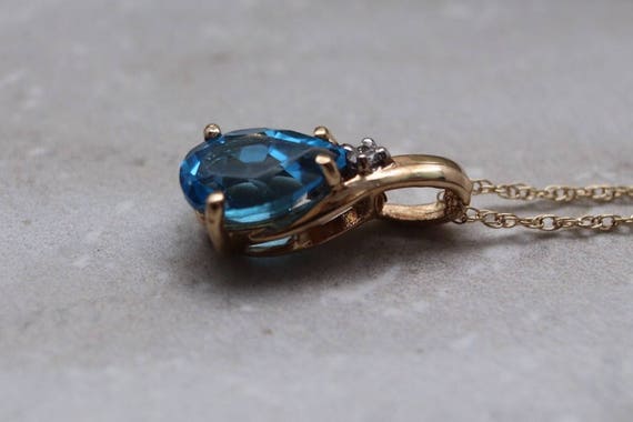 Estate 14K Blue Topaz & diamond pendant, yellow g… - image 4