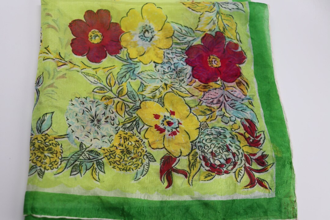 Vintage Hanson Silk Scarf, Hand Rolled, 16 Square, Floral Design ...