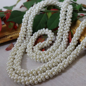 Vintage 46&quot; Faux pearl long woven multi-bead necklace, estate jewelry, bridal jewelry, prom jewelry, gifts for her, gifts for mom