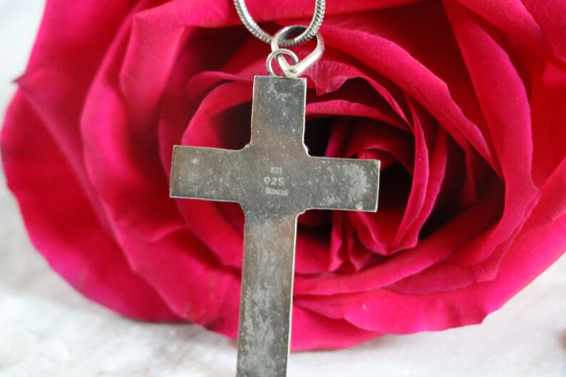 Vintage Sterling Silver Cross pendant with black stone and | Etsy
