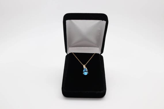 Estate 14K Blue Topaz & diamond pendant, yellow g… - image 2