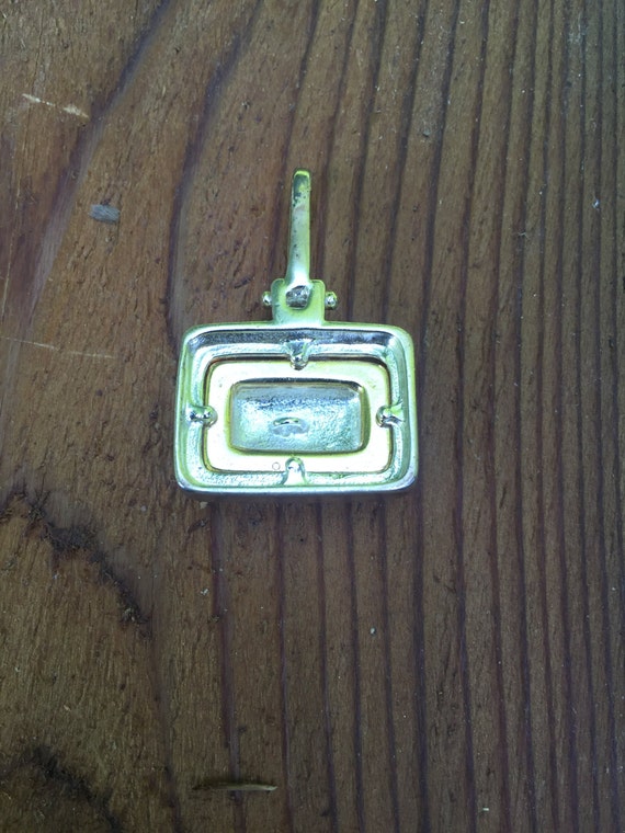 Vintage Silvertone rectangle pendant with gold to… - image 2