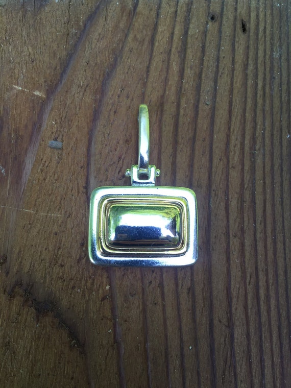 Vintage Silvertone rectangle pendant with gold to… - image 1