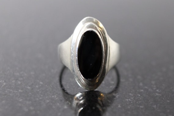 Vintage Sterling Silver Black Onyx Ring Size 7 1 2 Estate Etsy