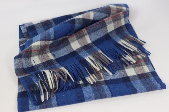 Vintage Pendleton Blue plaid scarf, 100% Virgin W… - image 7