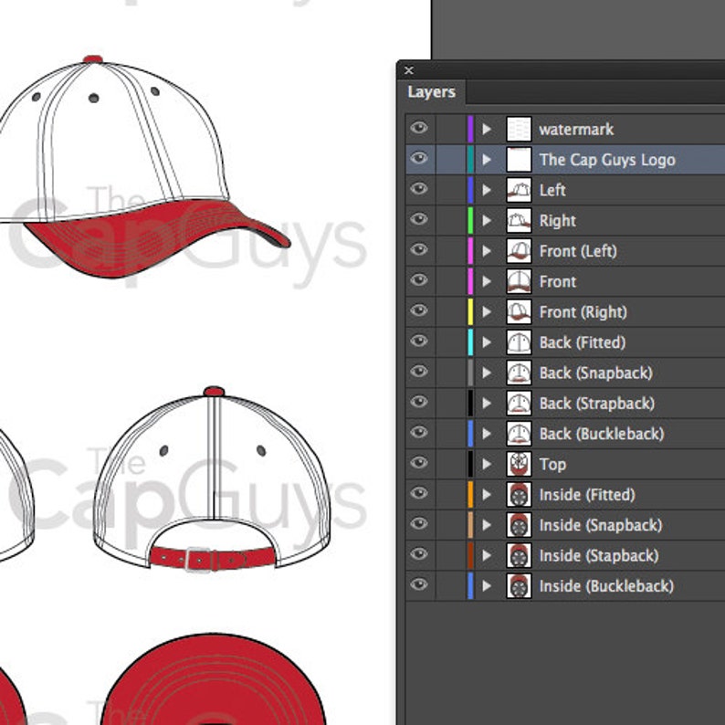 Curved Brim Baseball Cap Template 8 Angles Layered Etsy
