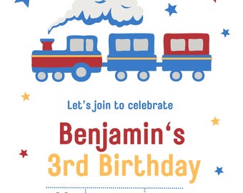 Train Birthday Party Invitation Digital Download