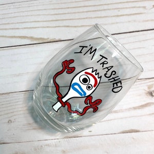 Forky Wine Glass, Toy Story Wine Glass, Forky I'm trash, disney gift, funny gift, disney gag gift image 2