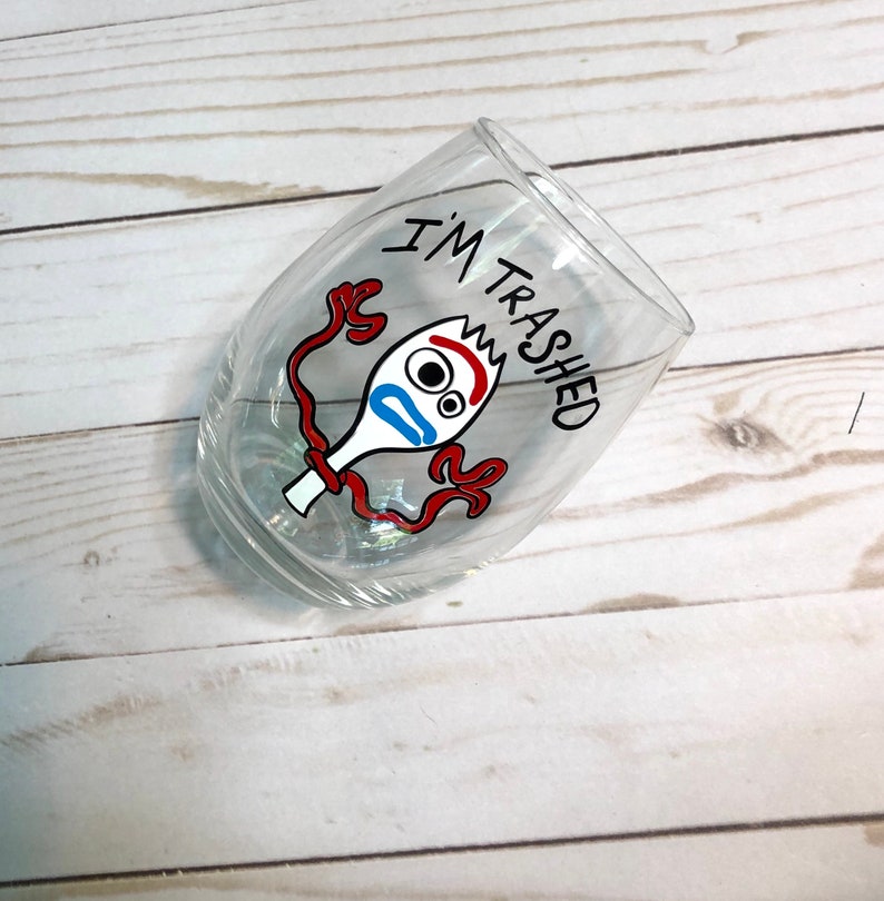 Forky Wine Glass, Toy Story Wine Glass, Forky I'm trash, disney gift, funny gift, disney gag gift image 2