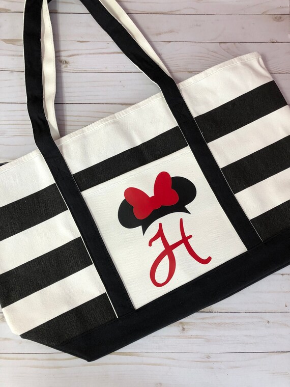 Disney Tote Bag Carryon Initial Monogram // Disney Bag // Minnie Ears // Carry on Tote for Disney World // Disney Beach Bag