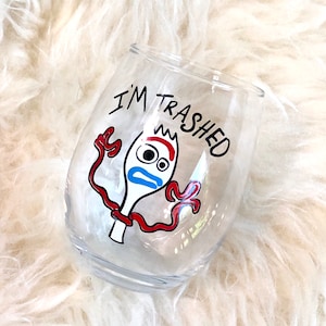 Forky Wine Glass, Toy Story Wine Glass, Forky I'm trash, disney gift, funny gift, disney gag gift image 1