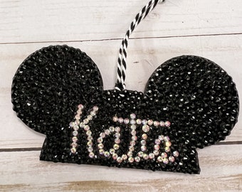 Personalized Mouse Ears Christmas Ornament, Mickey hat, name, Disney Christmas Gift, Rhinestone sparkling gemstone ornament