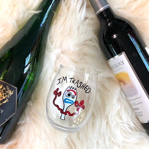 Forky Wine Glass, Toy Story Wine Glass, Forky I'm trash, disney gift, funny gift, disney gag gift image 5