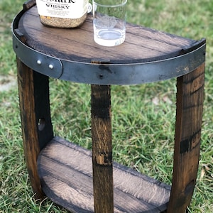 Half Bourbon Barrel End Table
