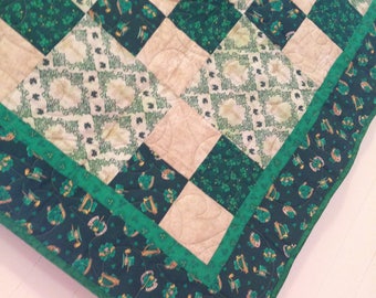 Irish Four Patch Quilt, Shamrock Quilt, St Patrick's Day Quilt, Irish Wedding Gift