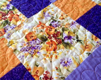 Pansy Watercolor Quilt, Pansy Quilt, Colorful Quilt, Pansy Quilt Bedspread