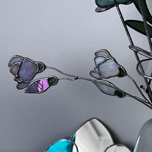 Stained glass magnolia on stem, stained glass flower art, unique home decor, gift for her, suncatcher flower, garden flower gift