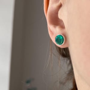 Emerald Green Glass Stud Earrings • Fused Glass • 925 Silver Minimalist Studs