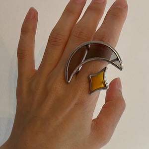 Stained Glass Moon & Star Ring • Chunky Crescent Statement Jewelry