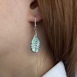 Botanical dangle earrings, stained glass leaf earrings, nature forest jewelry, festival drop earrings, gift for women, spring earrings