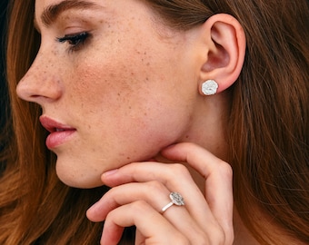 Silver Textured Studs – Modern Handmade Earrings