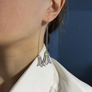 Snowdrop stained glass earrings, forest jewelry, botanical earrings, mothers day gift, dangle earrings, best gifts for her, long earrings