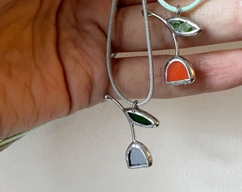 Stained Glass Tulip Flower Pendant Necklace, Nature Gift