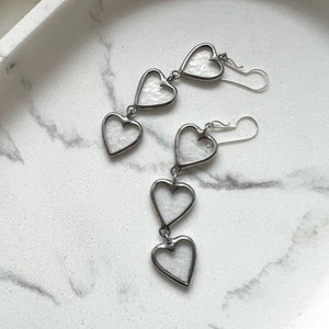 Heart drop earrings, stained glass heart jewelry, love dangle earrings, bridesmaid earrings, anniversary gift, statement wedding earrings