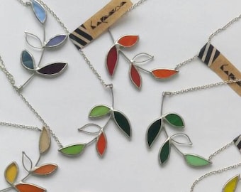 Stained Glass Leaf Necklace: Botanical Garden Jewelry