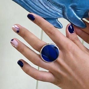 Blue Stained Glass Statement Ring – Large Geometric Circle Ring