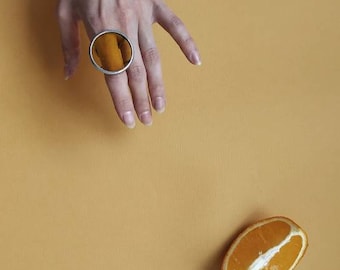 Statement ring for women Chunky large festival jewelry geometric minimalist rings Big bright yellow hipster Huge circle disc scent woman's