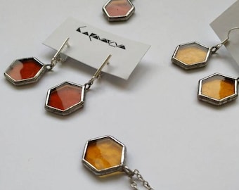 Bienenwaben-Buntglas-Ohrringe, Sechseck-Bernstein-Ohrringe, Minimalistischer Schmuck