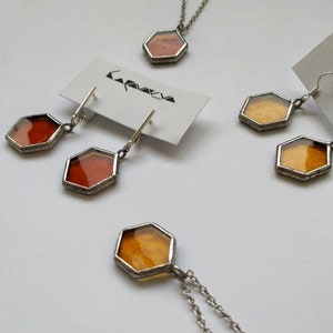 Amber raw honeycomb earrings yellow honey bee hex jewelry hexagon single dangles stained glass silver set Easter gift for mom for women