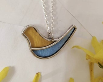 Ukrainian flag necklace Stained glass pendant Stand with Ukraine Pray for Ukraine Blue and yellow bird ethnic bird shape whistle Peace bird