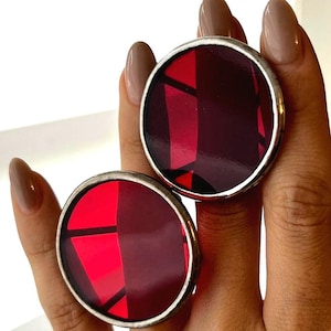 Red Stained Glass Ring – Large Statement Cocktail Ring