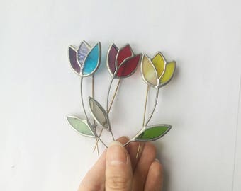 Stained glass flower brooch fused tulip jewelry floral ornament nature lover gift delicate pin