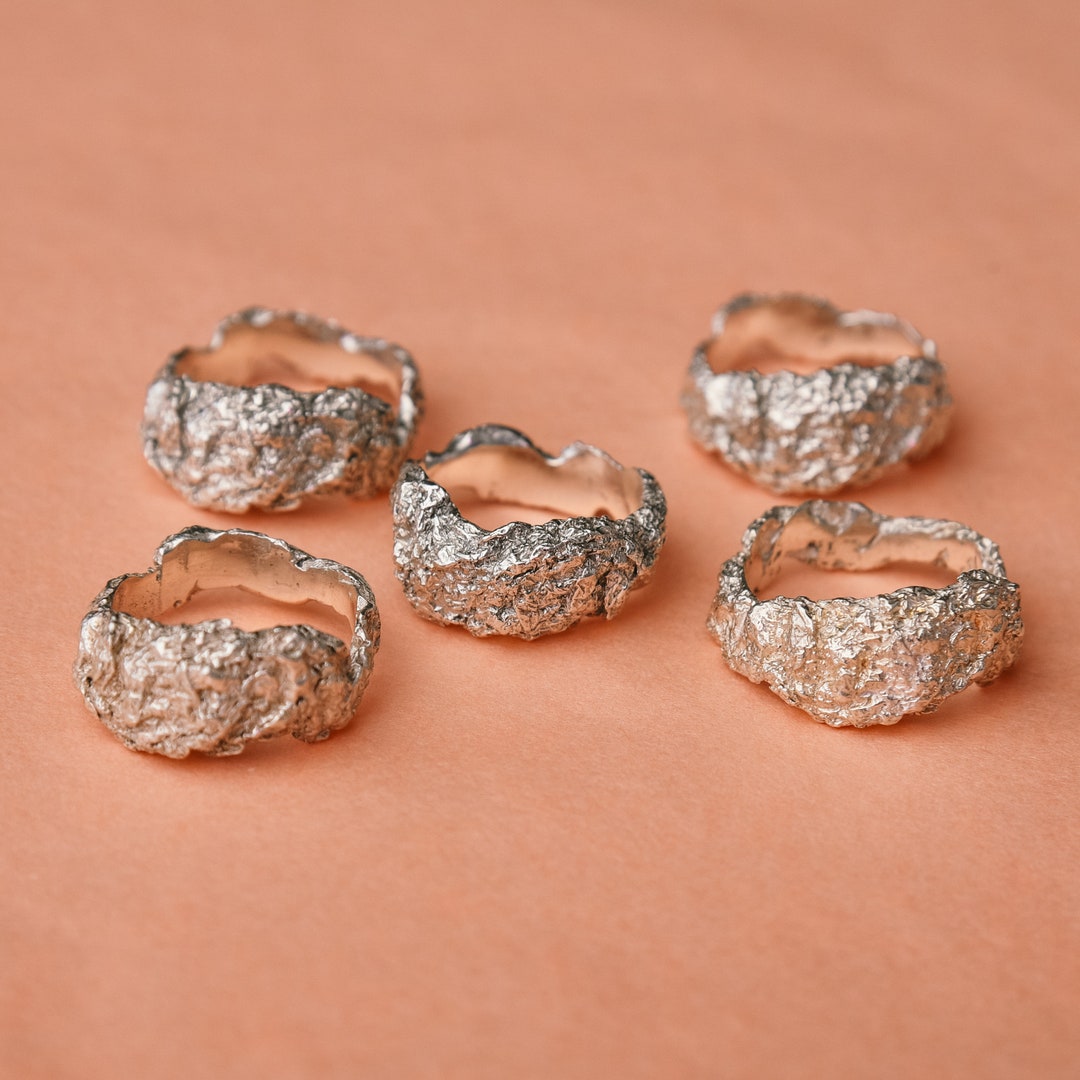 Hammered Sterling Silver Ring – Chunky Textured Dome Band - Etsy UK
