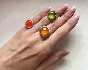 Handmade Fused Glass Ring, Statement Boho Jewelry