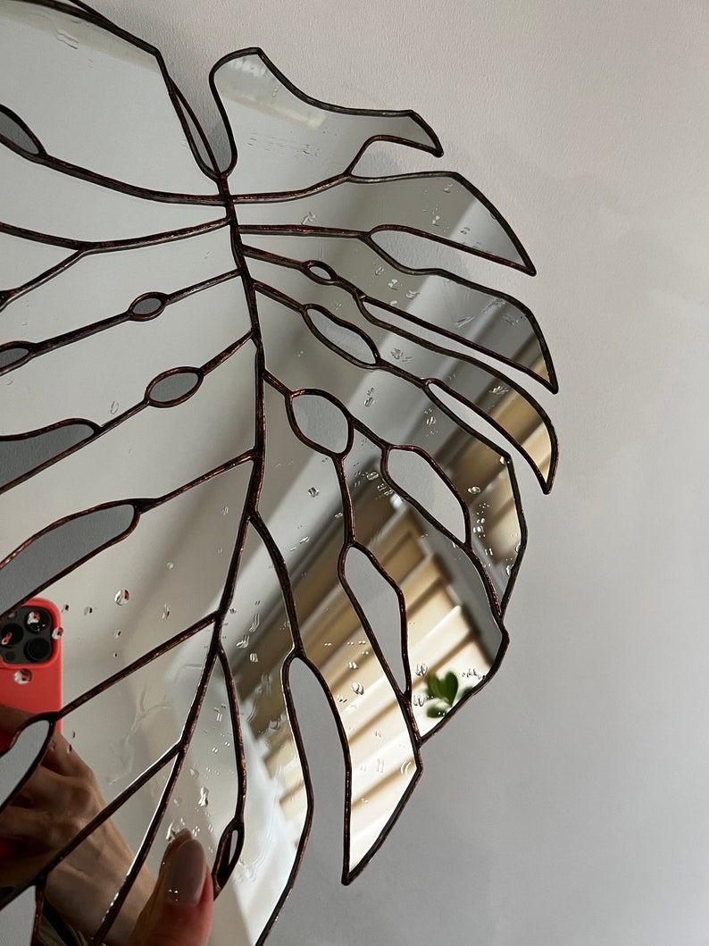 Handmade monstera leaf mirror for plant lovers