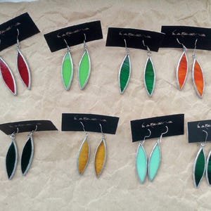 Color glass leaf earrings, Forest jewelry, Leaf jewelry, Stained glass earrings, Dangle earrings Lightweight earrings Simple Beautiful