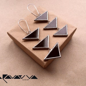 Big black stylish earrings Large dangle rocker unique triangle minimalist bohemian geometric jewelry stained glass image 2