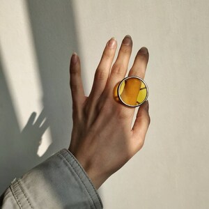 Statement ring for women Chunky large festival jewelry geometric minimalist rings Big bright yellow hipster Huge circle disc scent woman's image 2