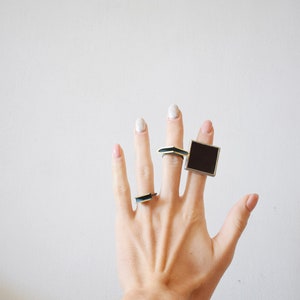 Statement rings for women Black square Iridescent white ring large hipster gothic big geometric quadrate minimal silwer jewelry gift image 8