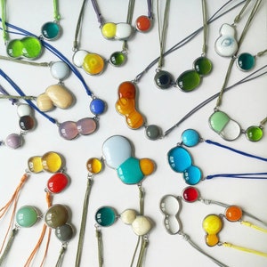 MOLECULE NECKLACE .  Fused stained glass pendant colorful orb drop jewelry multicolor round drops bright color ready to ship