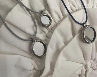 Glass Mirror Pendant Necklace: Celestial Amulet Jewelry