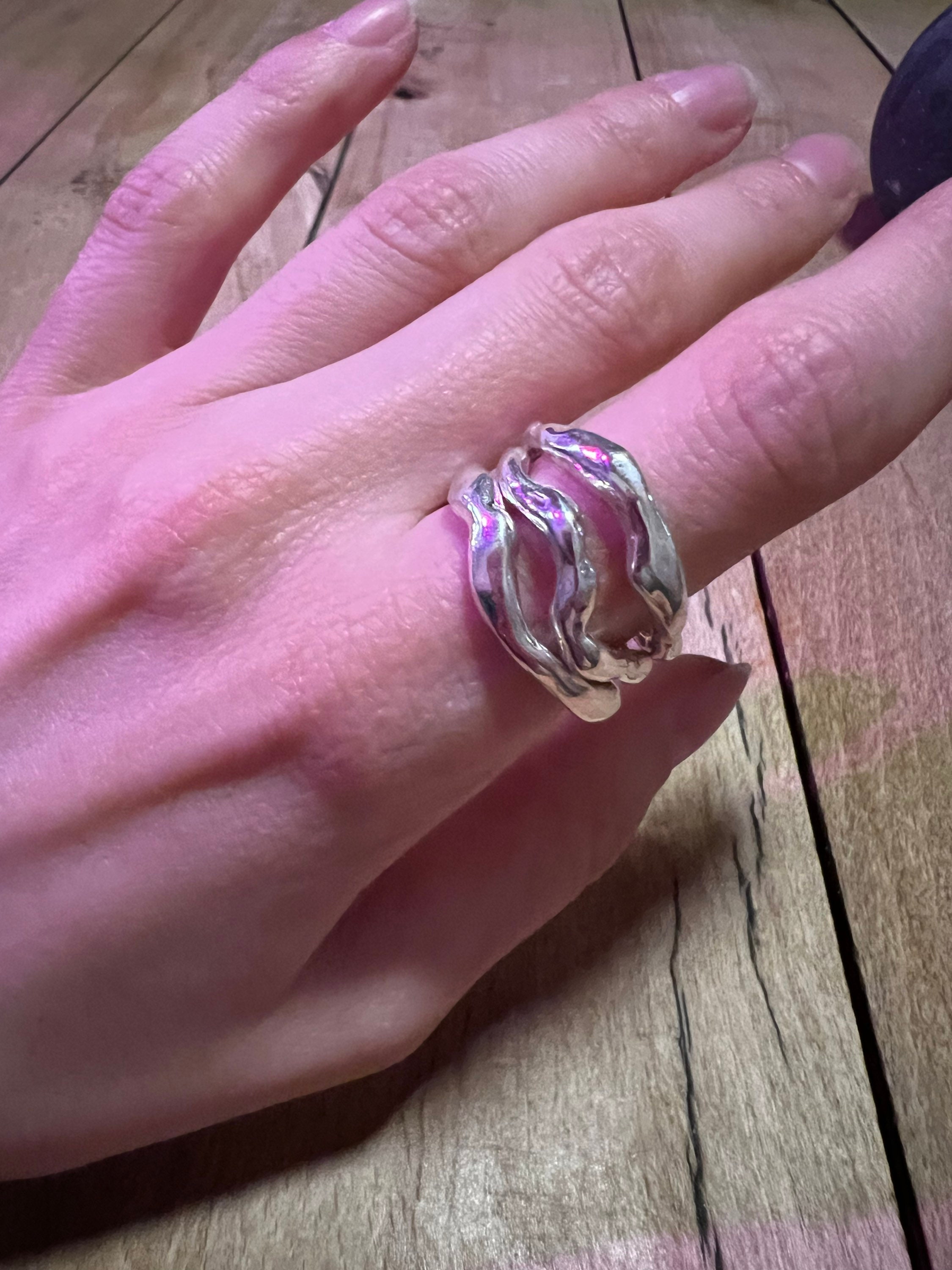 Melted Silver Ring - Etsy