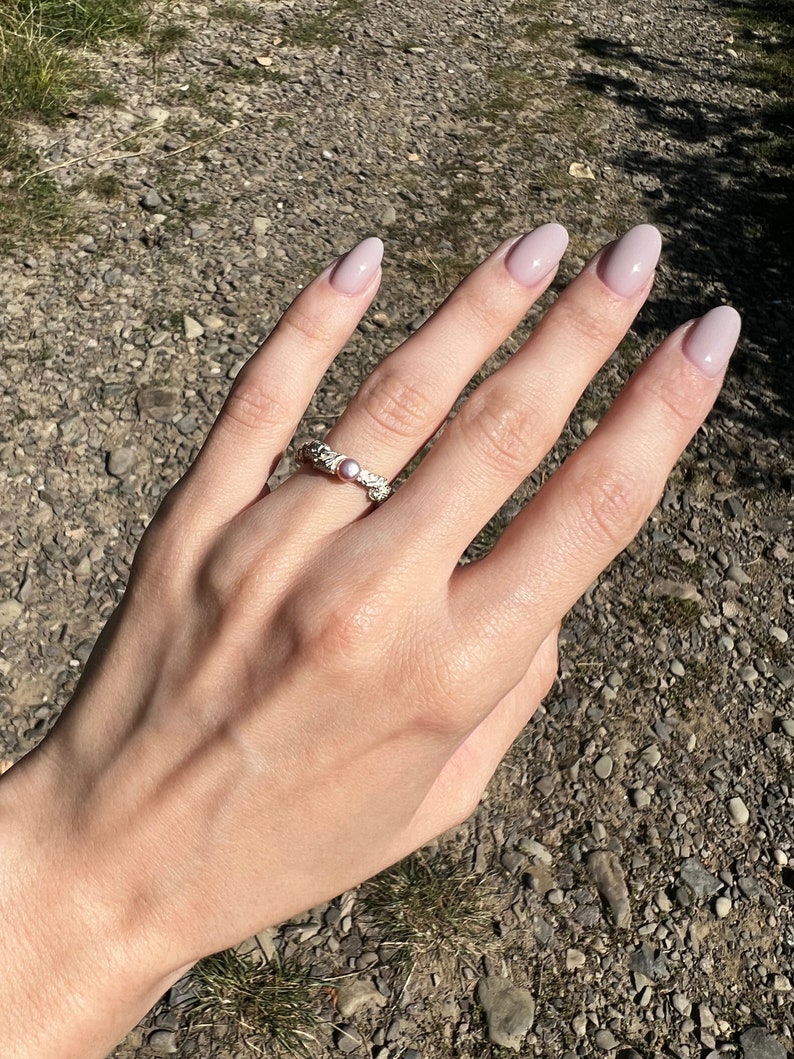 Elegant Silver Ring with Pearls Anniversary, Engagement or Gift for Wife, 30th Pearl Wedding image 9